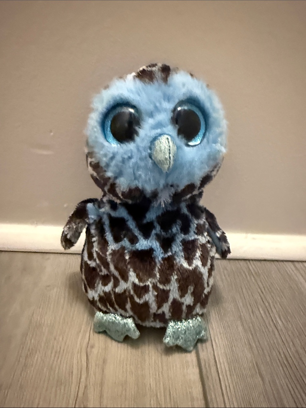 Blue & Brown Plush Owl Stuffed Animal - Sparkle Beak and Feet